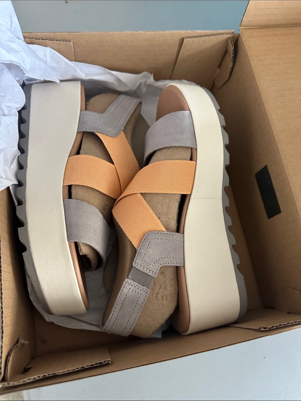Sorel Women's Crisscross Platform Sandals in Peach and Taupe